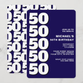 シンプル モダン ネイビーブルー 50歳の誕生日 招待状 (正面/裏面)