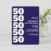 シンプル モダン ネイビーブルー 50歳の誕生日 招待状 (スタンド正面)