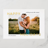 シンプル モダン ハッピー ホリデーズ フォト 箔シーズンカード (正面)