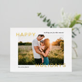 シンプル モダン ハッピー ホリデーズ フォト 箔シーズンカード (立ち正面)