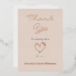 シンプル モダン ハートとスクリプトのサンキューカード 箔招待状
