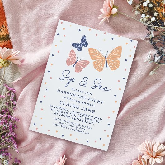 シンプル モダン バタフライ シップ アンド シー 招待状