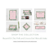 シンプル モダン バット ミツバ・ピンクとグリーン 招待状