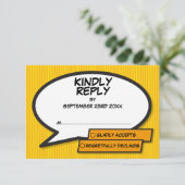 シンプル モダン ファン コミックブック スピーチ バブル 出欠カード (スタンド正面)