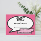 シンプル モダン ファン ピンク コミックブック スピーチ バブル 出欠カード (スタンド正面)