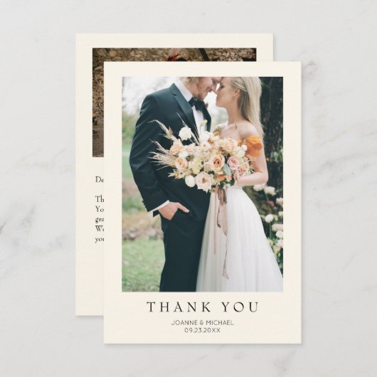 シンプル モダン フォト ウェディング サンキューカード (正面/裏面)