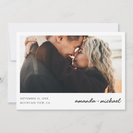 シンプル モダン フォト セーブ・ザ・デート インビテーション テンプレート (正面)