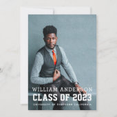 シンプル モダン フォト ネイビーブルー 卒業パーティー 招待状 (正面)