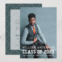 シンプル モダン フォト ネイビーブルー 卒業パーティー 招待状