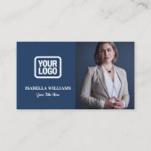シンプル モダン フォト ネイビーブルー Your Logo Here 名刺 (正面)