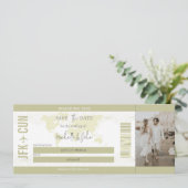 シンプル モダン フォト 搭乗券 旅行先 招待状 (スタンド正面)