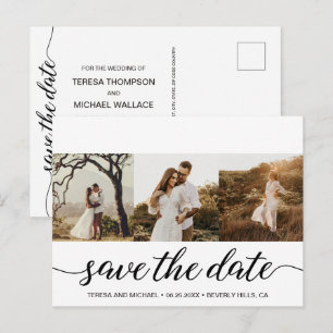 シンプル モダン フォト Save the Date スクリプト ウェディング ポストカード