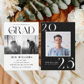 シンプル モダン ブラック アンド ホワイト, 卒業パーティー 2025 招待状