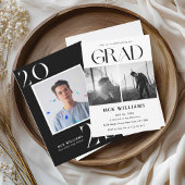 シンプル モダン ブラック アンド ホワイト, 卒業パーティー 2025 招待状