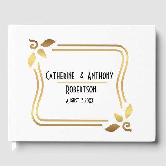 シンプル モダン ブラック スクリプト ウェディング ゲストブック (正面)