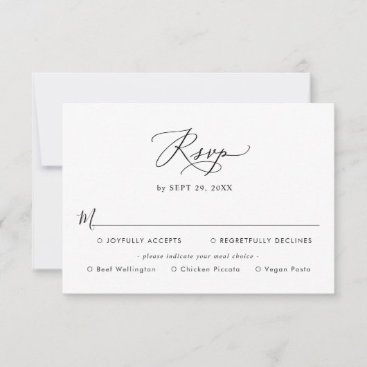 シンプル モダン ブラック&ホワイト ウェディングの食事オプション 出欠カード (正面)