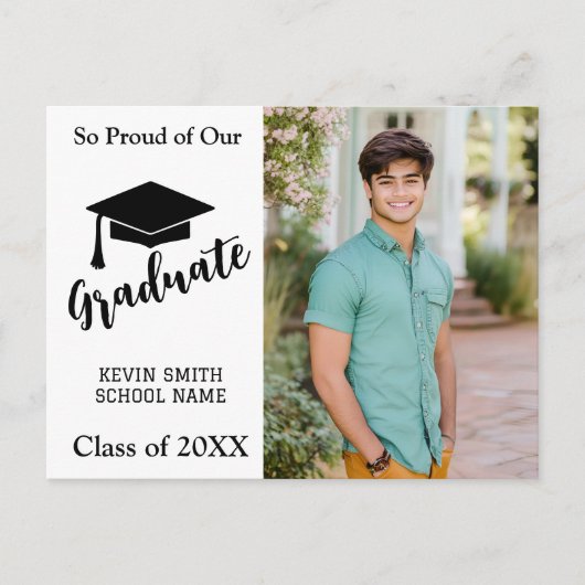 シンプル モダン ブラック&ホワイト 卒業のお知らせポストカード 案内ポストカード (正面)