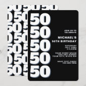 シンプル モダン ブラック&ホワイト 50歳の誕生日 招待状 (正面/裏面)