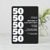 シンプル モダン ブラック&ホワイト 50歳の誕生日 招待状 (スタンド正面)