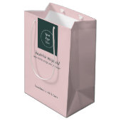 シンプル モダン ブラッシュ ピンク あなたのロゴ ミディアムペーパーバッグ (裏面アングル)