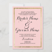 シンプル モダン ブラッシュ ピンク ゴールド ボーダー ウェディング 招待状 (正面)