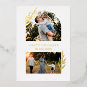 シンプル モダン ブランチ スプリット アーチ ツー フォト 箔シーズンカード (正面)