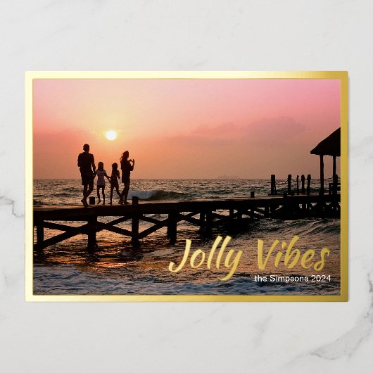 シンプル モダン ホイル カスタム フォト クリスマス カード (正面)