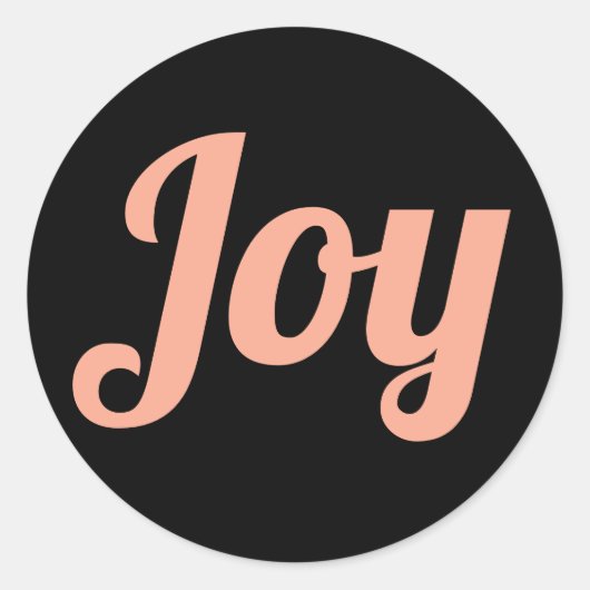 シンプル モダン ホリデー 黒色 筆記体 Joy ラウンドシール (正面)