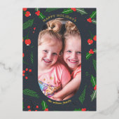 シンプル モダン ホリーバerry フォト 箔シーズンカード (正面)