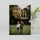 シンプル モダン ボホ | フォト セーブ・ザ・デート 箔招待状 (立ち正面)