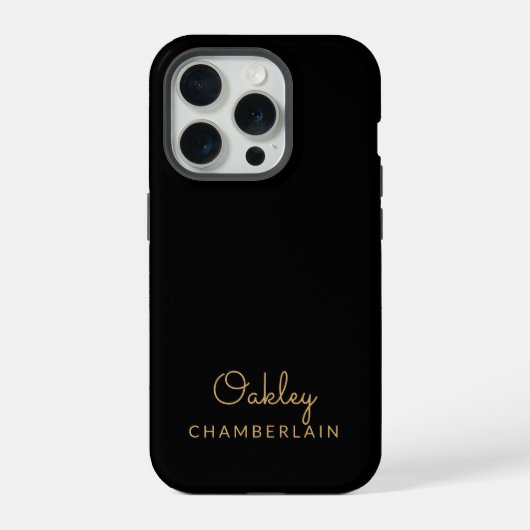シンプル モダン ミニマリスト ゴールド 名前 ブラック iPhoneケース (裏面)