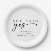 シンプル モダン ミニマリスト スクリプト ウェディング シャワー ペーパープレート (正面)