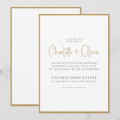 シンプル モダン ミニマリスト スクリプト ゴールド ボーダー 招待状 (正面/裏面)