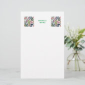 シンプル モダン ミニマリスト 名前 花 緑の植物 便箋 (スタンド正面)