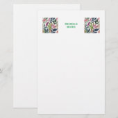 シンプル モダン ミニマリスト 名前 花 緑の植物 便箋 (正面/裏面)