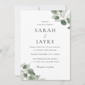 シンプル モダン ミニマル グリーン リーフ ウェディング 招待状 (正面)