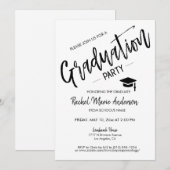 シンプル モダン ミニマル スクリプト 卒業パーティー 招待状 (正面/裏面)