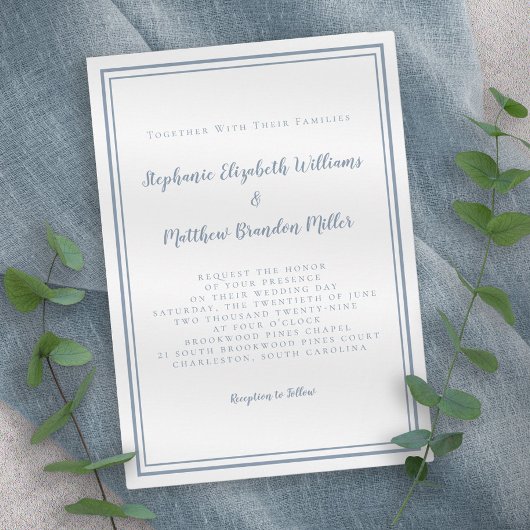 シンプル モダン ミニマル ダスティーブルー シック ウェディング 招待状