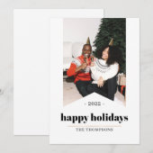 シンプル モダン ミニマル ハッピーホリデーズ フォト 2022 シーズンカード (正面/裏面)