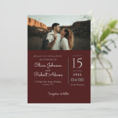 シンプル モダン ミニマル バーガンディ フォト ウェディング 招待状 (スタンド正面)