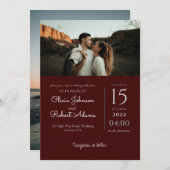 シンプル モダン ミニマル バーガンディ フォト ウェディング 招待状 (正面/裏面)