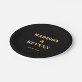 シンプル モダン ミニマル | ブラックとゴールドのウェディング ペーパープレート (アングル)