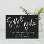 シンプル モダン ミニマル ブラック シルバー セーブ・ザ・デート 招待状 (スタンド正面)