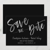 シンプル モダン ミニマル ブラック シルバー セーブ・ザ・デート 招待状 (正面/裏面)