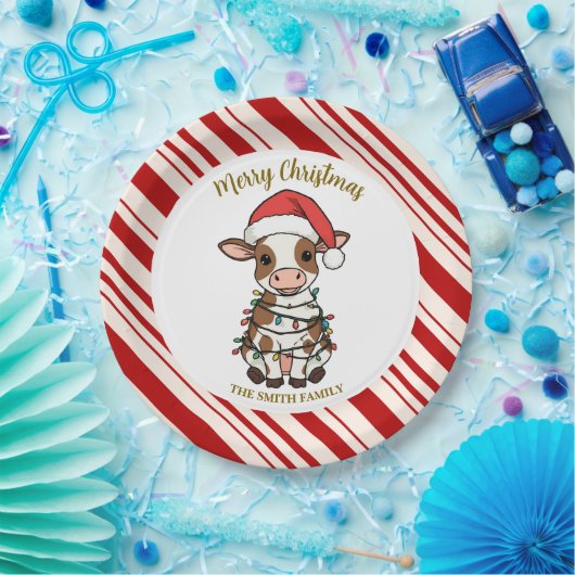 シンプル モダン メリークリスマス 子牛 牛 OX パターン ペーパープレート (パーティー)