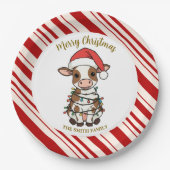 シンプル モダン メリークリスマス 子牛 牛 OX パターン ペーパープレート (正面)