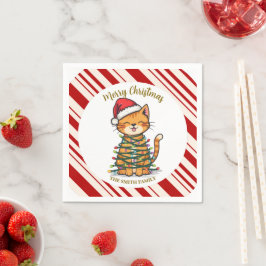 シンプル モダン メリークリスマス 子猫 キャットマス パターンデザイン スタンダードカクテルナプキン