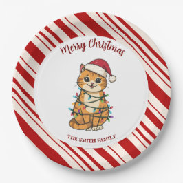 シンプル モダン メリークリスマス 子猫 キャットマス パターンデザイン ペーパープレート
