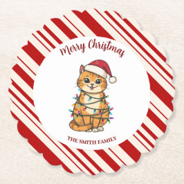 シンプル モダン メリークリスマス 子猫 キャットマス パターン ペーパーコースター