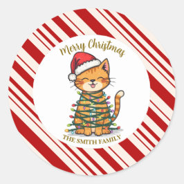 シンプル モダン メリークリスマス 子猫 キャットマス パターン ラウンドシール